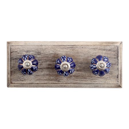 Royal Blue Engraved Melon Ceramic Wooden Hooks